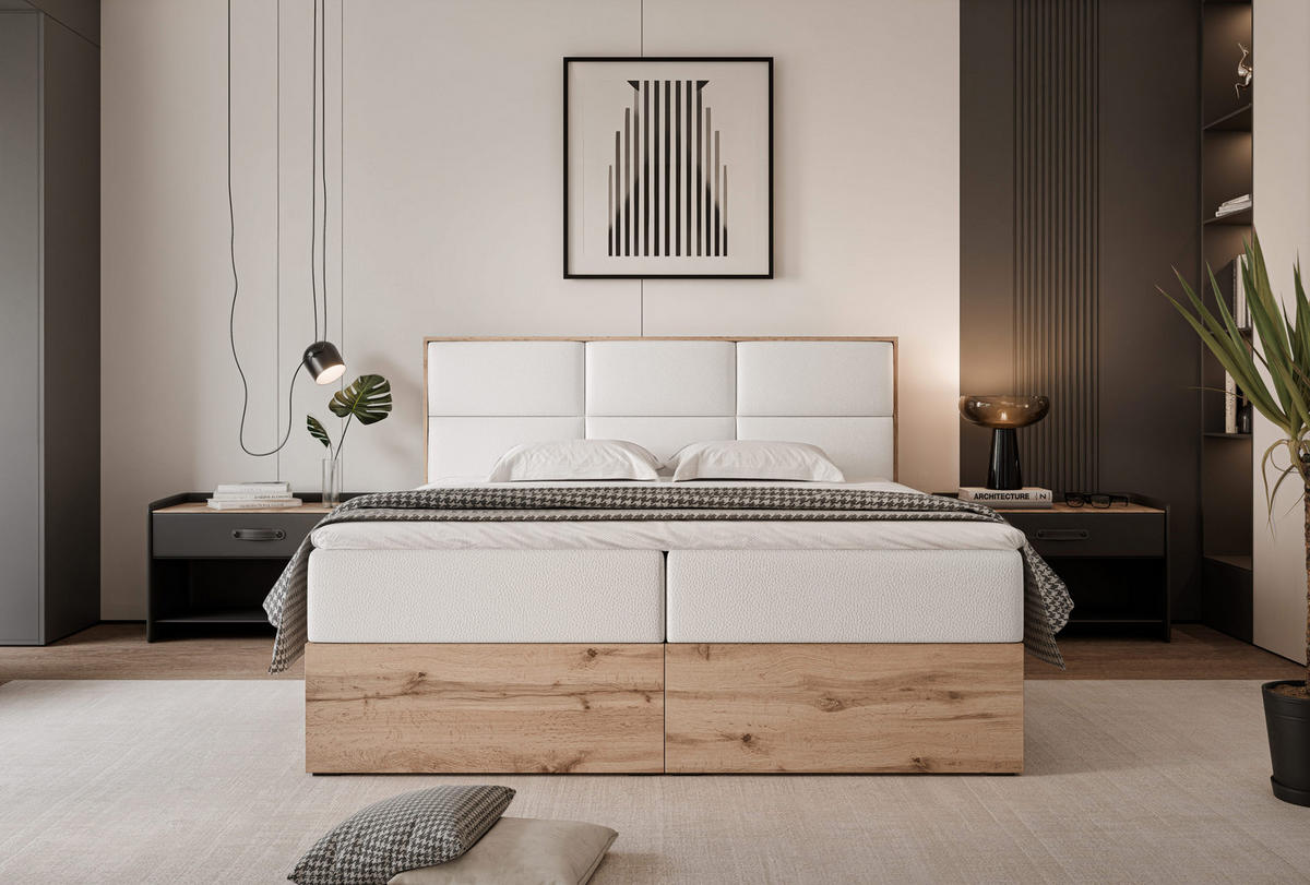 BOXBETT LAVIO 160/200 cm, in Weiß, mit Matratze und Topper - Weiß, Holzwerkstoff/Textil (160/200cm) - Idohome