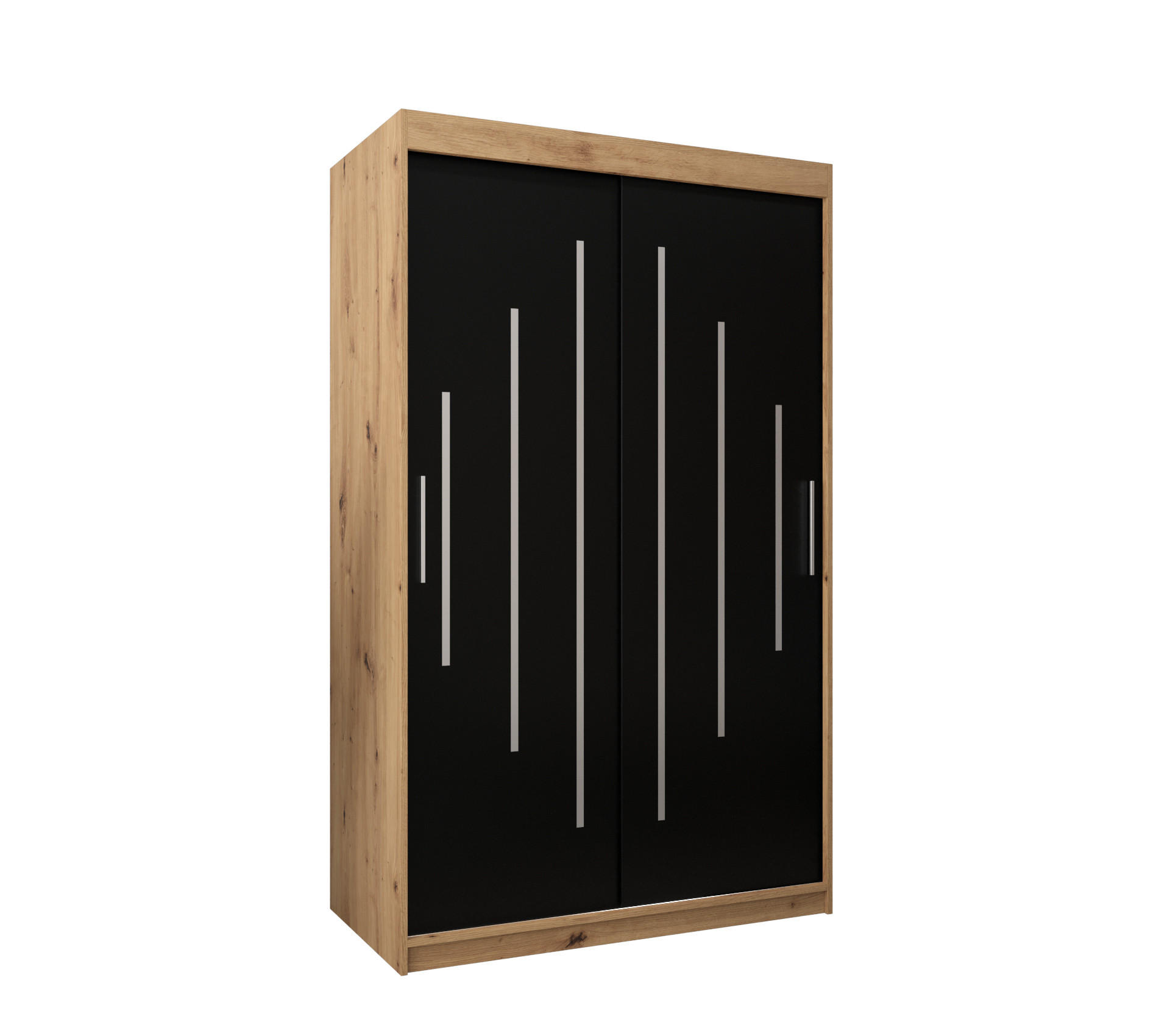 Abiks Möbel Schwebetürenschrank Eiche Artisan, Schwarz 120x200x62 cm