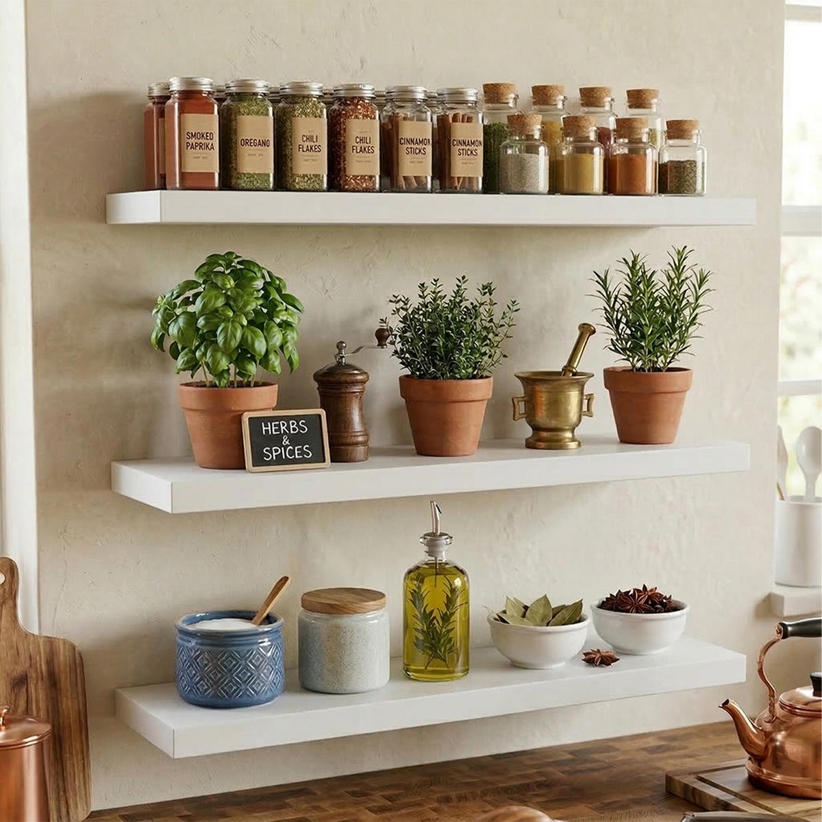 3XPOLICA - biela, kov/kompozitné drevo (80/4/23cm) - Relaxdays