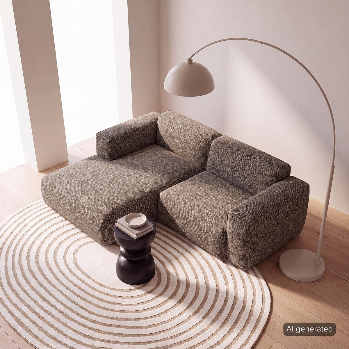 ECKSOFA mit XL-Longchair - Schwarz/Grau, Kunststoff/Textil (260/171cm) - home24