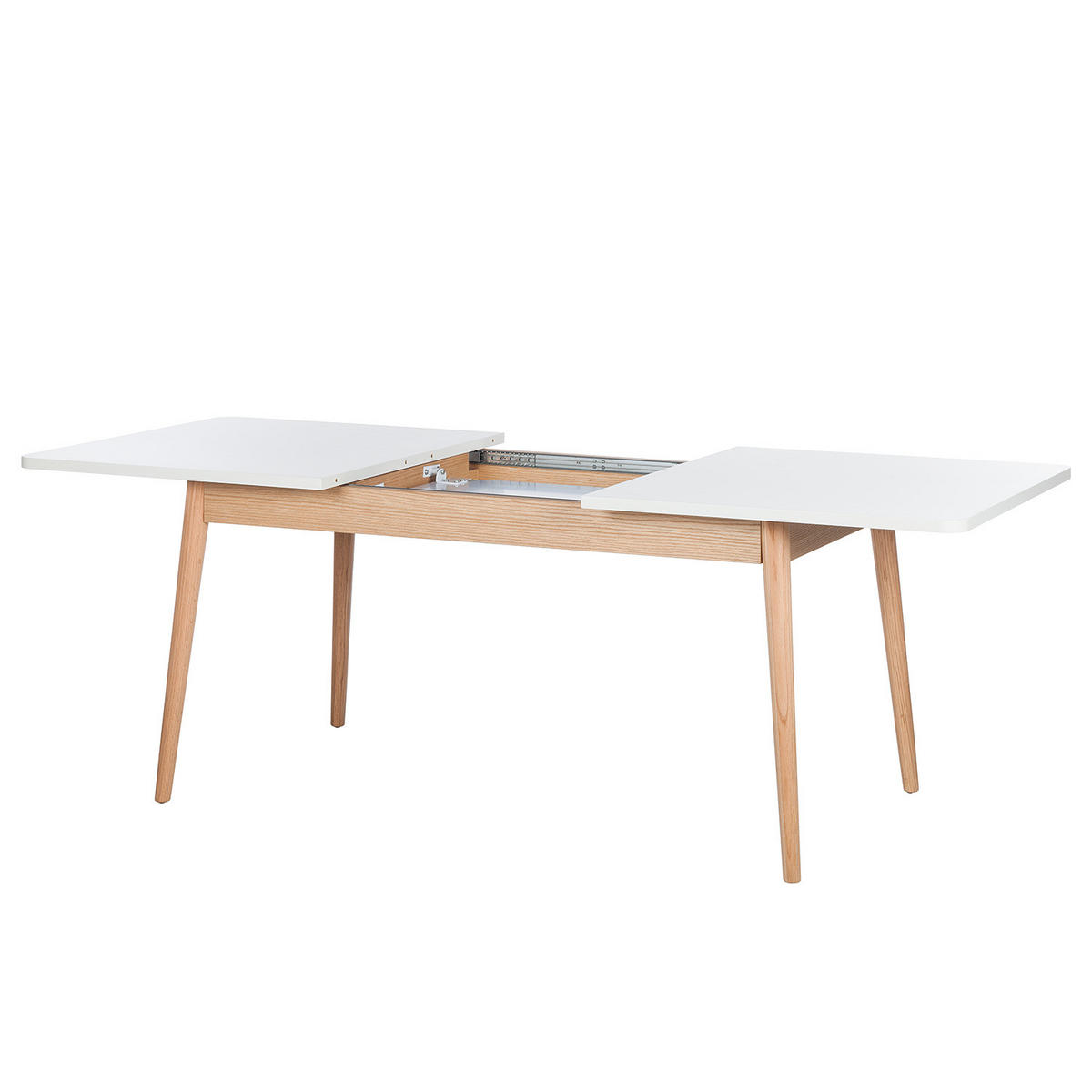 ESSTISCH mit Ausziehfunktion - Eiche teilmassiv - Weiß, Holzwerkstoff (90/160/77cm) - home24