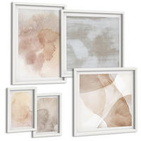 BILDER SET 5er Set - 50x50 cm & 20x30 cm & 40x60 cm Weißer Rahmen - Warme Aquarell-Pastelltexturen - Weiß, Kunststoff (40/60cm) - TULUP