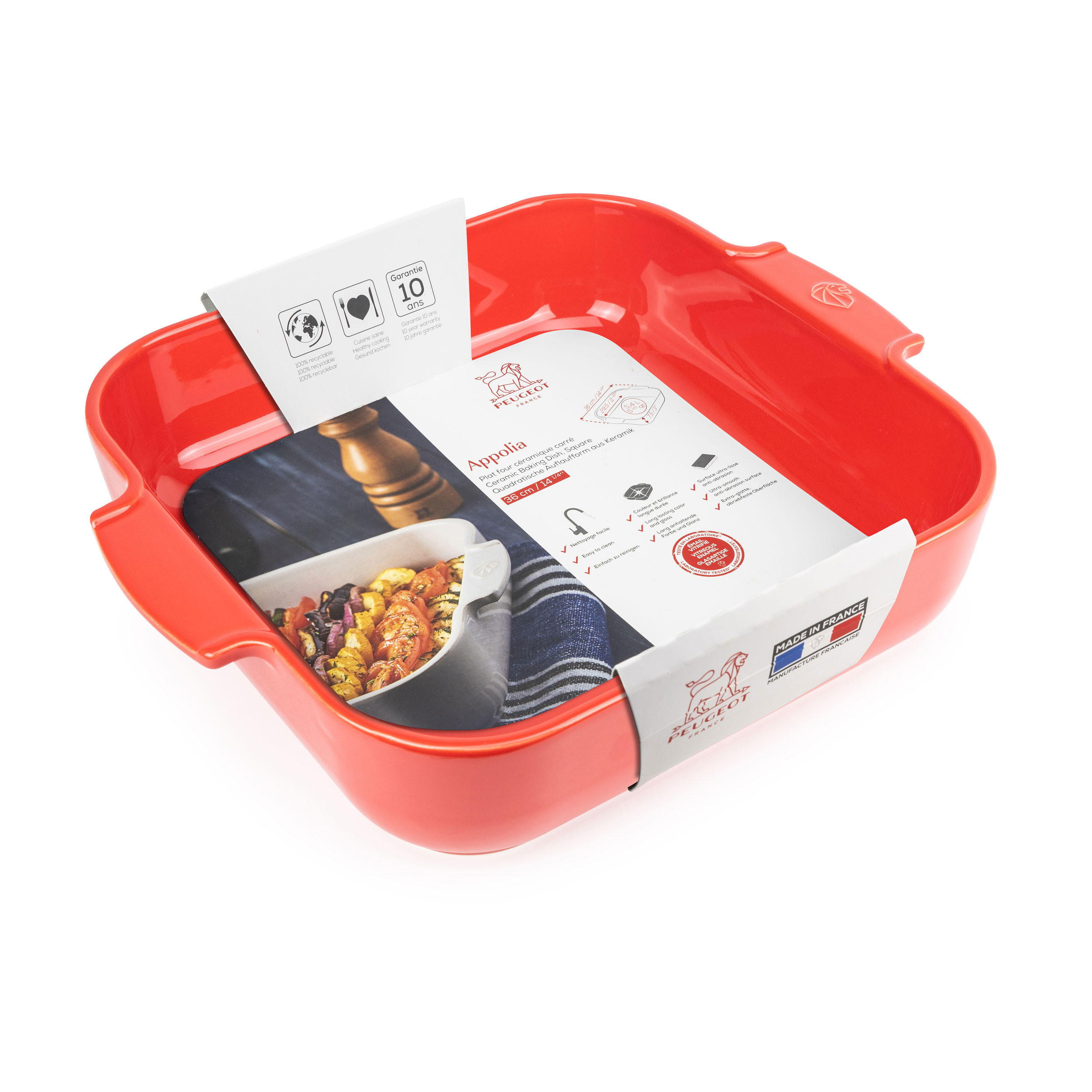 AUFLAUFFORM Keramik Appolia 36cm Quadratisch Rot Spülmaschinenfest - Rot, Keramik (31/36/8.2cm) - PEUGEOT