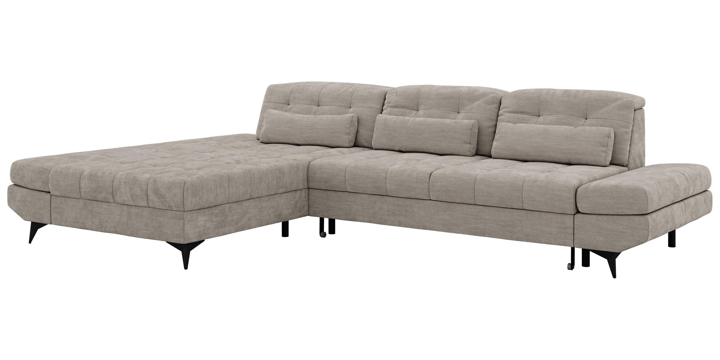 ECKSOFA ALVENO L - Hellgrau Schenille glatt - Links Seite - Hellgrau/Schwarz, Textil/Metall (218/344cm) - MKS