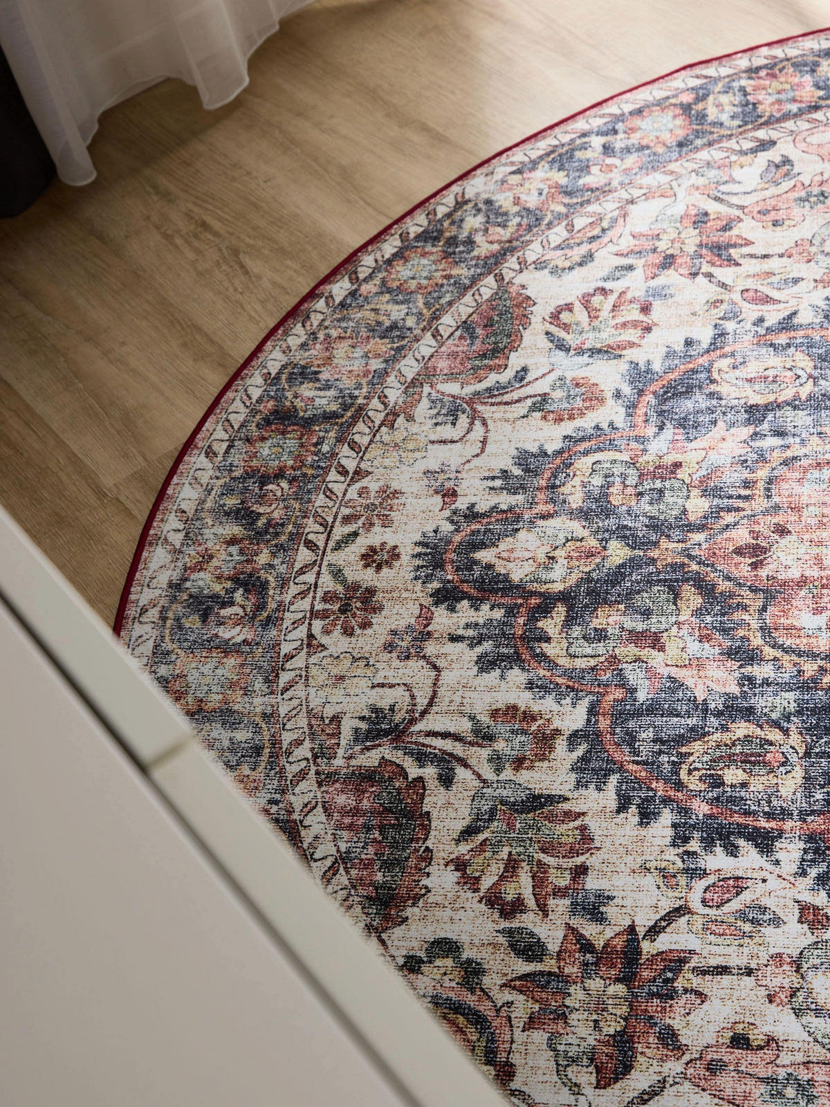 VINTAGE-TEPPICH George waschbar ø 120 cm rund - Rot/Multicolor, Kunststoff (120/120cm) - benuta