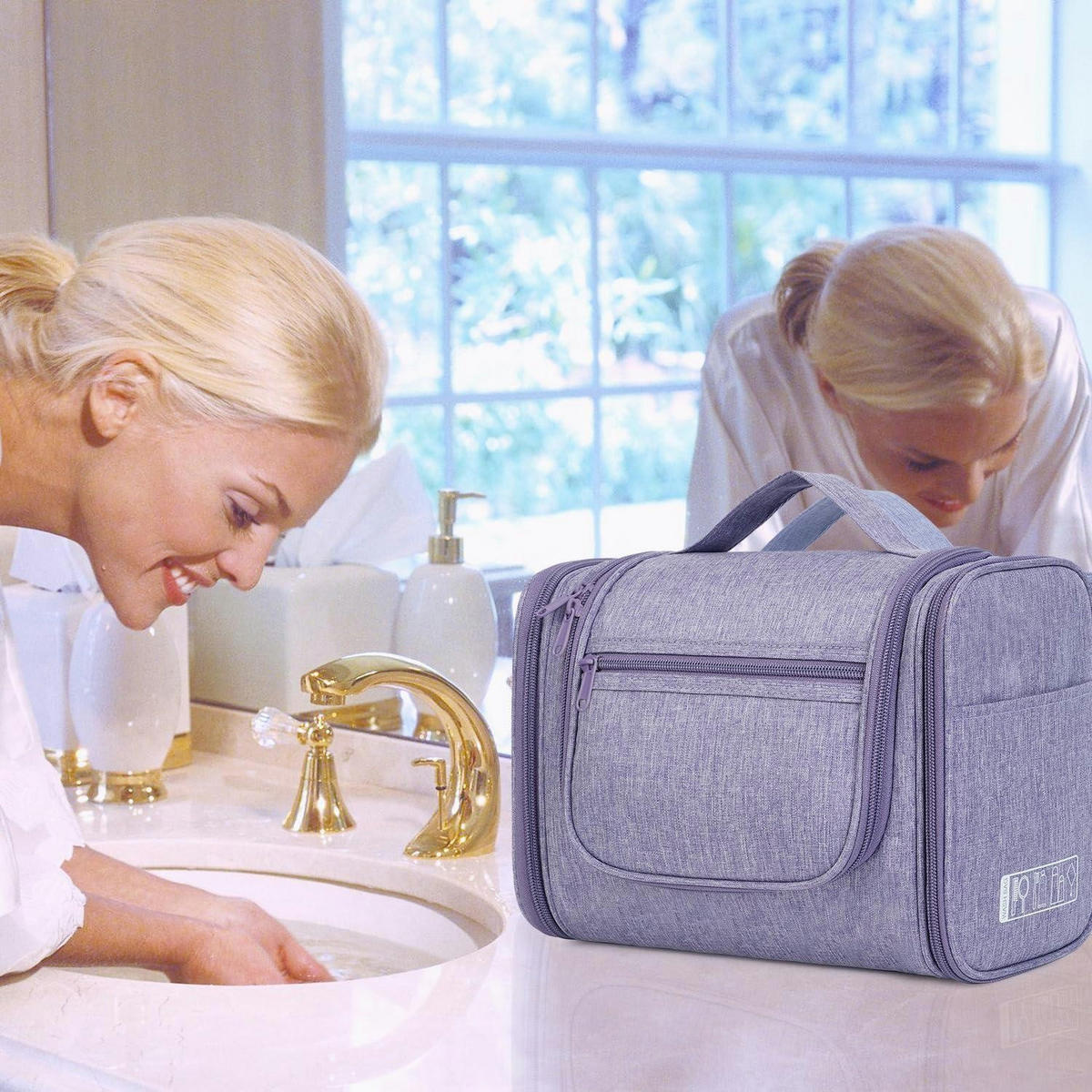 KULTURTASCHE zum Aufhängen Violett 27 x 15,5 x 59 cm - Lila, Textil (5/2/5cm)
