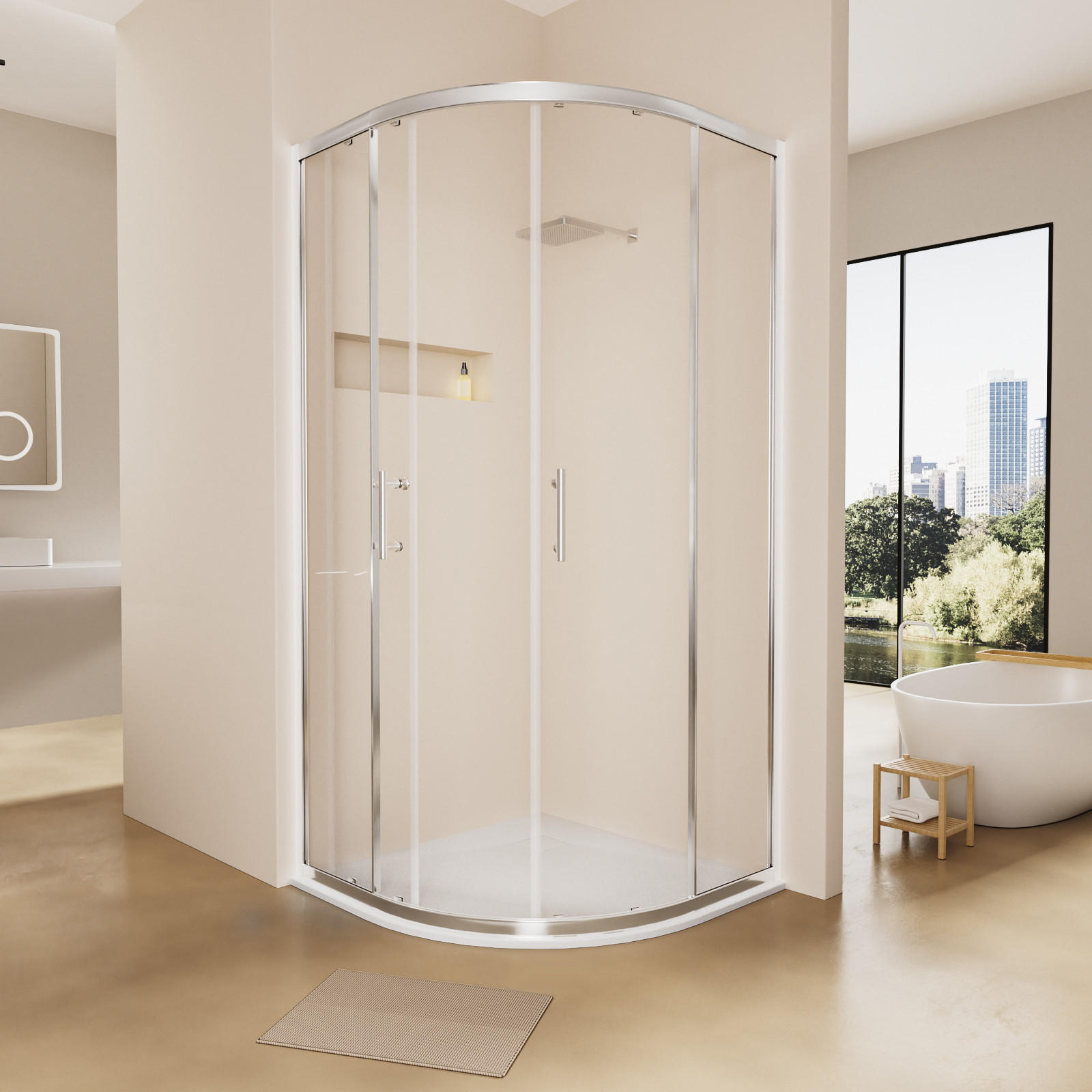 DUSCHTASSE Viertelkreis inkl. Ablaufgarnitur Weiß 90/90 cm - Weiß, Naturmaterialen (90/2.6/90cm) - EMKE