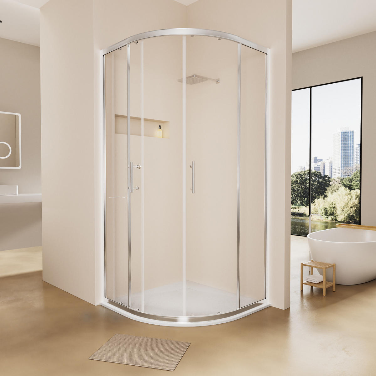 DUSCHTASSE Viertelkreis inkl. Ablaufgarnitur Weiß 90/90 cm - Weiß, Naturmaterialien (90/2.6/90cm) - EMKE