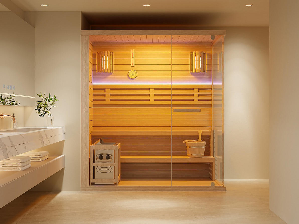 FINNISCHE Sauna - 5 Personen - Holz, Platte - Naturfarben Hell - - Naturfarben, Holz (180/200/180cm) - Vente-Unique