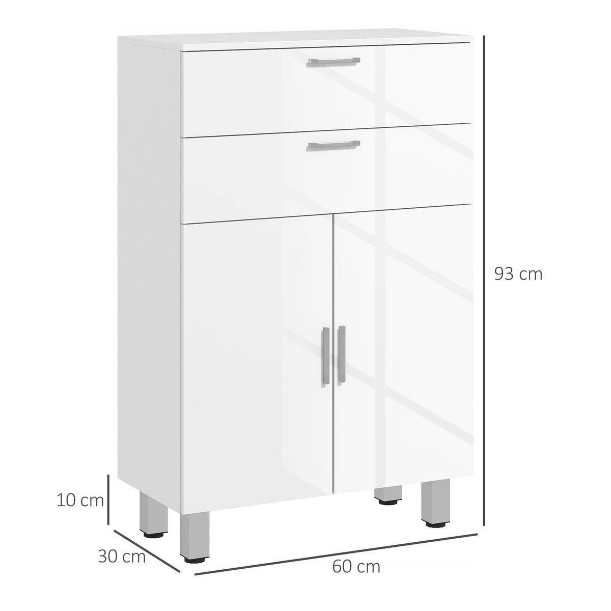 BADEZIMMERSCHRANK mit 2 Schubladen Verstellbares Regal Weiß - Weiß, Holzwerkstoff (30/93/60cm) - Kleankin