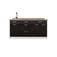 KÜCHENBLOCK R-Line, Schwarz Hochglanz/Weiß, 160 cm Arbeitsplatte Goldkraft Eiche - Schwarz Hochglanz/Weiß, Holzwerkstoff (160/81.6/60cm) - Vicco