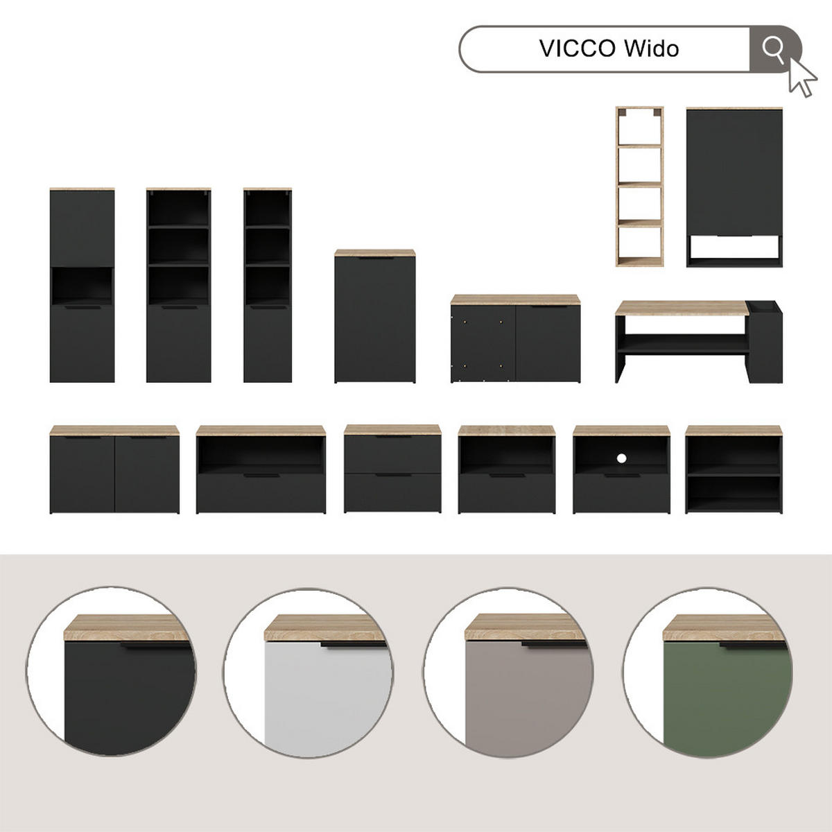 KOMMODE Wido Greige 50 x 80 cm mit Regal - Greige/Sonoma Eiche, Holzwerkstoff (50/80/40cm) - Vicco