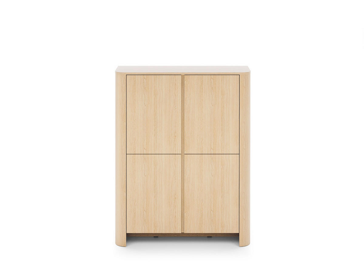 HIGHBOARD Fari Eiche Vincenza, Viertürige Hochkommode - Hellbraun/Schwarz, Holzwerkstoff (103/132/39cm) - Bettso