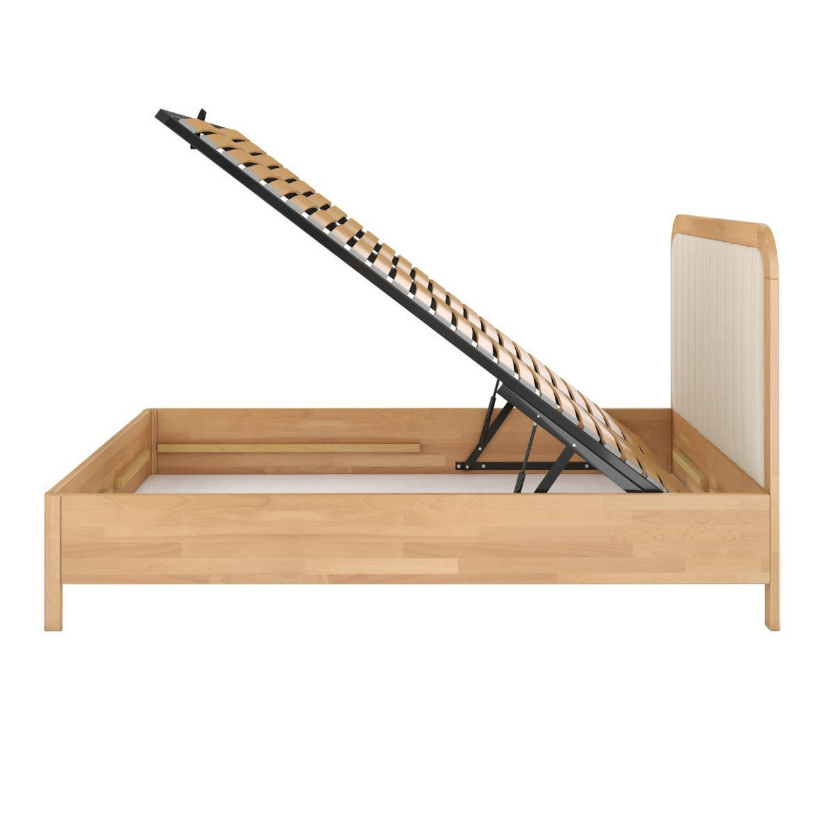 MASSIVHOLZBETT Modena mit Lattenrost und Bettkasten, Buche - lackiert, Naturfarben/Ecru, 140x200 - Ecru/Buchefarben, Holz/Buchenholz (140/200cm) - Visby