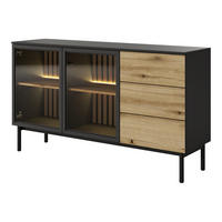 KOMMODE 150 cm mit LED Jotare, 2 Türen, Schubladen, Schwarz, Eiche Evoke - Schwarz, Holz (150/85/39cm) - Emporius