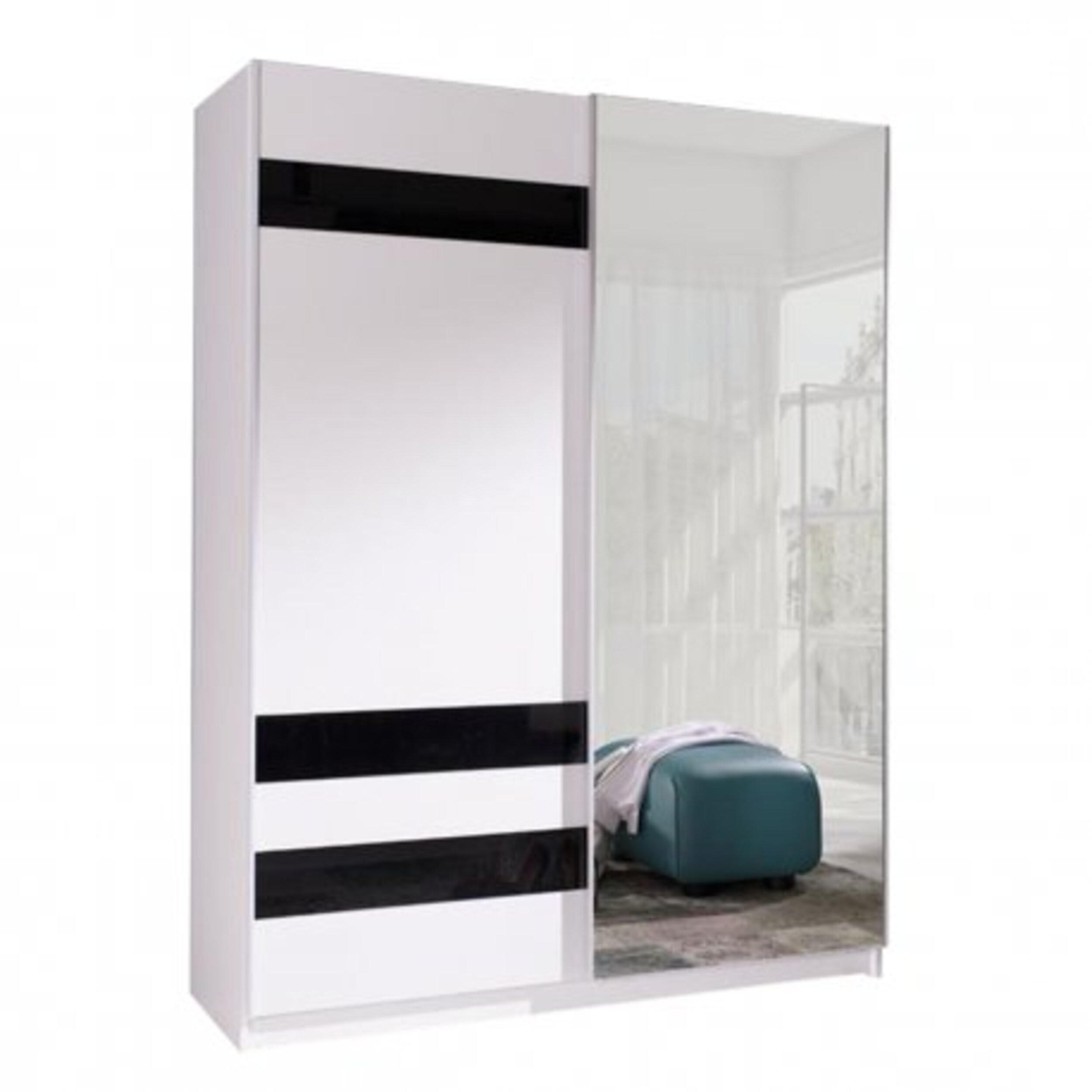 SCHIEBETÜRENSCHRANK - Kleiderschrank Ada VII Weiß + Schwarz + Spiegel - Schwarz/Weiß, Holzwerkstoff (150/206/62cm) - Möblo