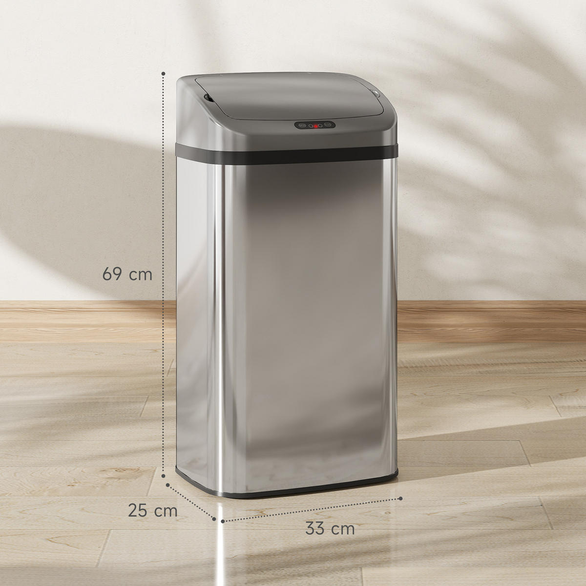 MÜLLEIMER mit Sensor 48L Edelstahl Abfalleimer mit Automatischer Schließfunktion - Silberfarben, Metall (25/69/33cm) - HOMCOM