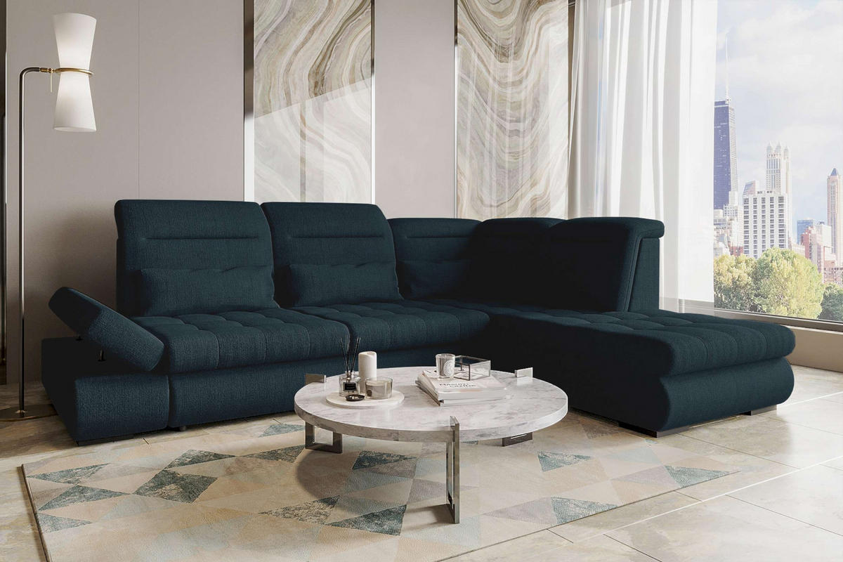 ECKSOFA Toscana Velours inkl. Schlaffunktion - Dunkelblau, Textil (279/227cm) - 99rooms