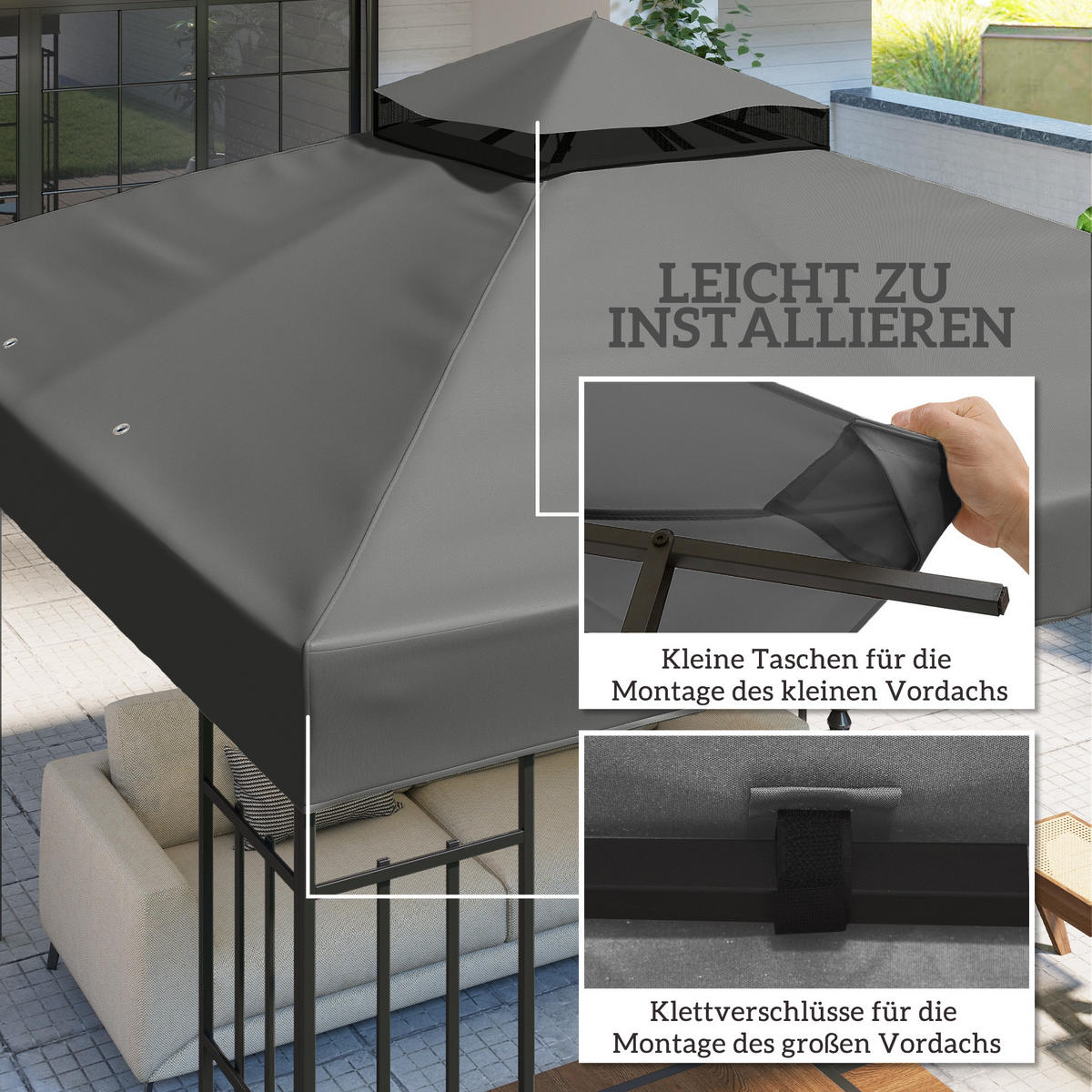 ERSATZDACH für Pavillon DE-05883 3/3 m Dunkelgrau - Dunkelgrau, Textil (300/1/300cm) - ComfortXL