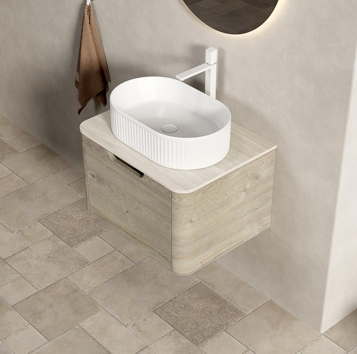 WASCHTISCHKOMBI 60 cm in Beige mit Keramikbecken und Soft-Close-Schublade - Creme, Keramik (60/50.2/46cm) - Flora Grace