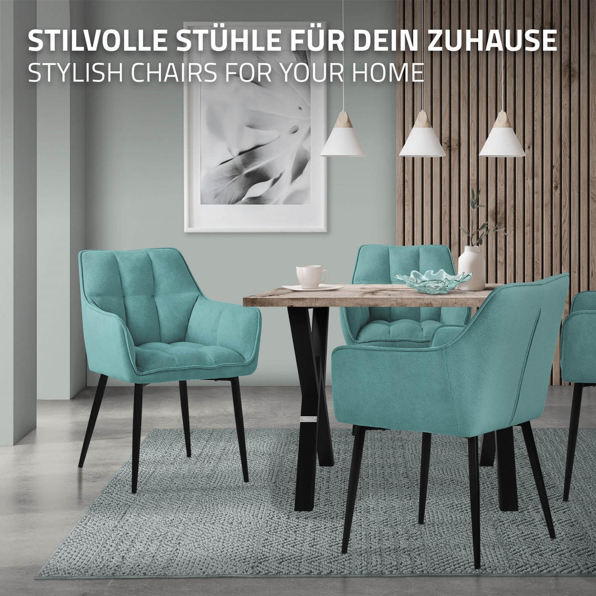 ESSZIMMERSTUHL 6er Set petrol - Petrol/Schwarz, Textil/Metall (63/90/57cm) - ML-DESIGN