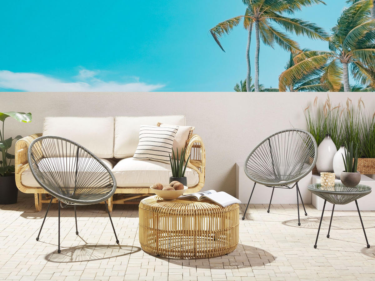 BALKONSET 2-Sitzer Rattan dunkelgrau Acapulco II - Dunkelgrau/Schwarz, Kunststoff - Beliani