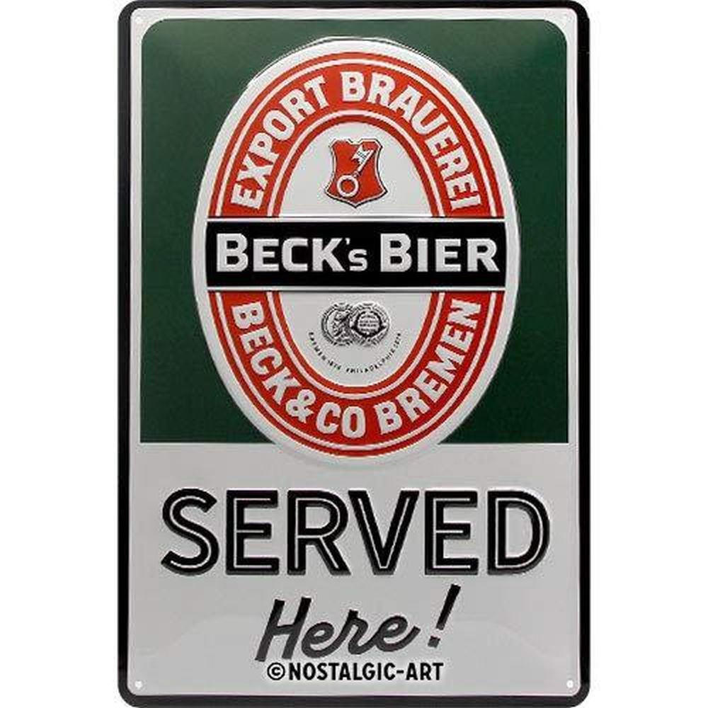 BLECHSCHILD 20/30 cm Beck's Beck's Served Here - Multicolor, Metall (20/30/0.2cm) - Nostalgic-Art