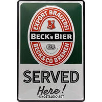 BLECHSCHILD 20/30 cm Beck's Beck's Served Here - Multicolor, Metall (20/30/0.2cm) - Nostalgic-Art