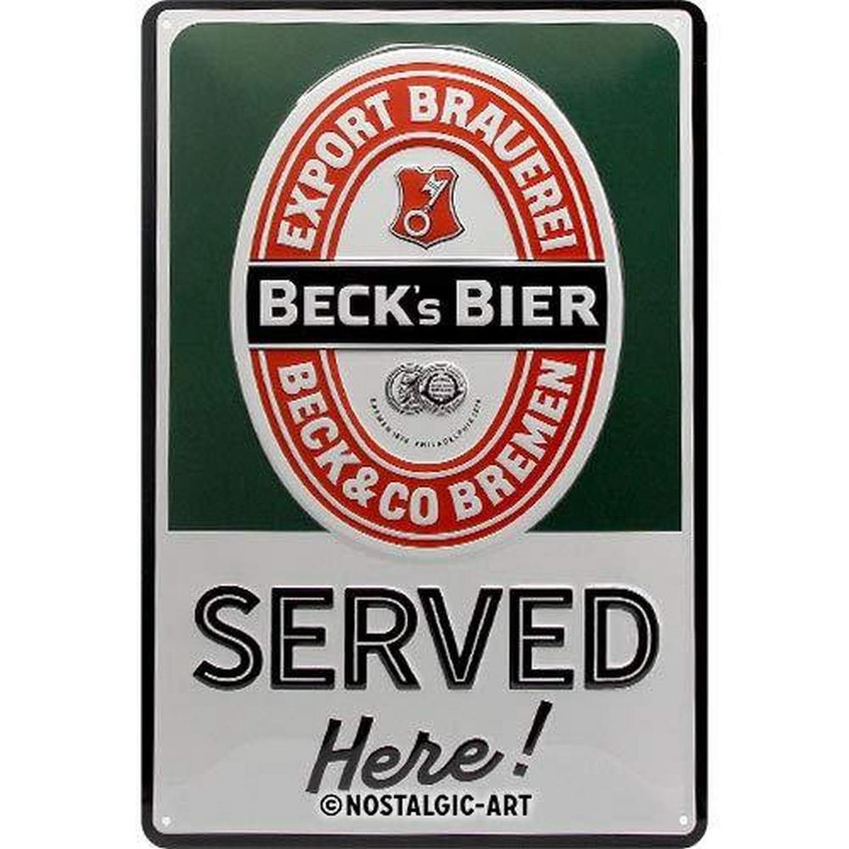BLECHSCHILD 20/30 cm Beck's Beck's Served Here - Multicolor, Metall (20/30/0.2cm) - Nostalgic-Art