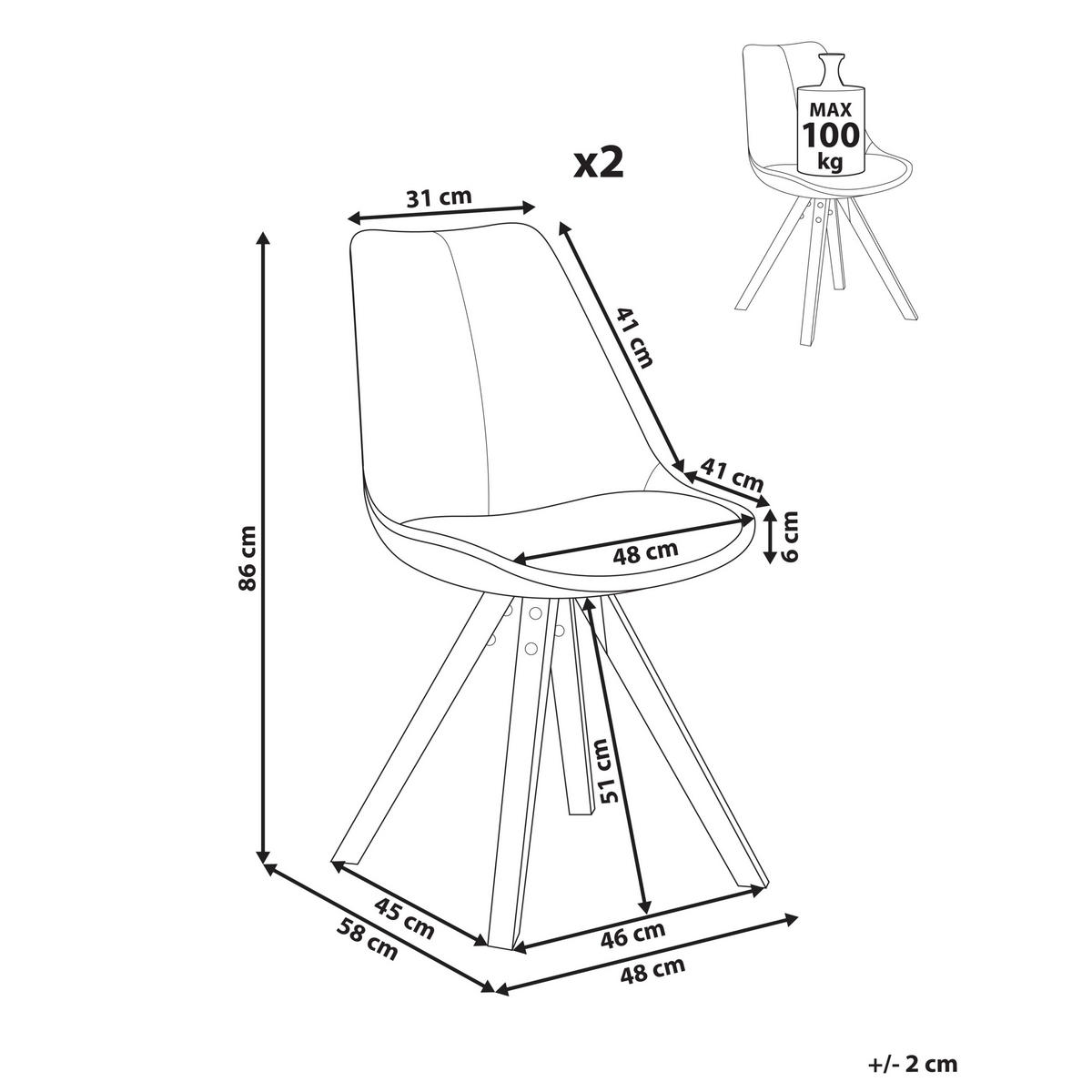 ESSZIMMERSTUHL 2er-Set Hellbeige Hedley - Beige/Schwarz, Textil (48/86/58cm) - Beliani