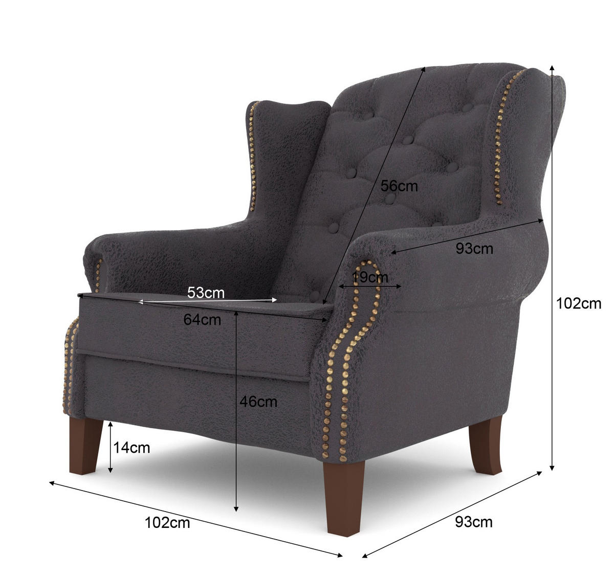 CHESTERFIELD-SESSEL Anton Dunkelgrau Microfaser Vintageoptik - Dunkelgrau/Braun, Holz/Textil (102/102/93cm) - S-Style Möbel