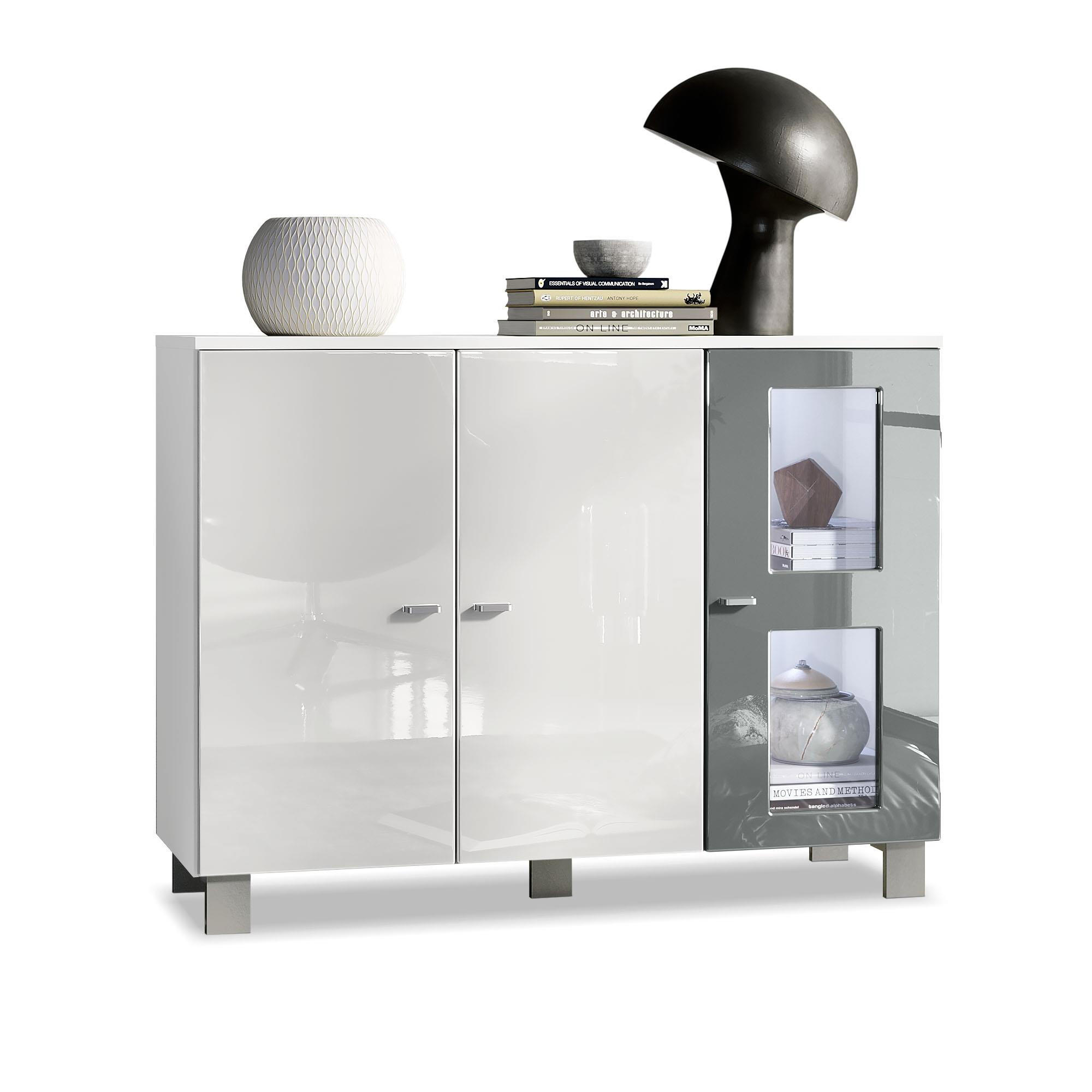 SIDEBOARD Denjo Tür in Grau Hochglanz - Grau, Holzwerkstoff (107/81/35cm) - Vladon