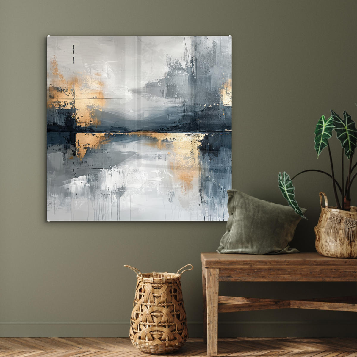 ACRYLGLASBILD Kunst - Grau - Gold - Abstrakt 90x90 cm - Dunkelgrau, Glas (90/90cm) - MuchoWow