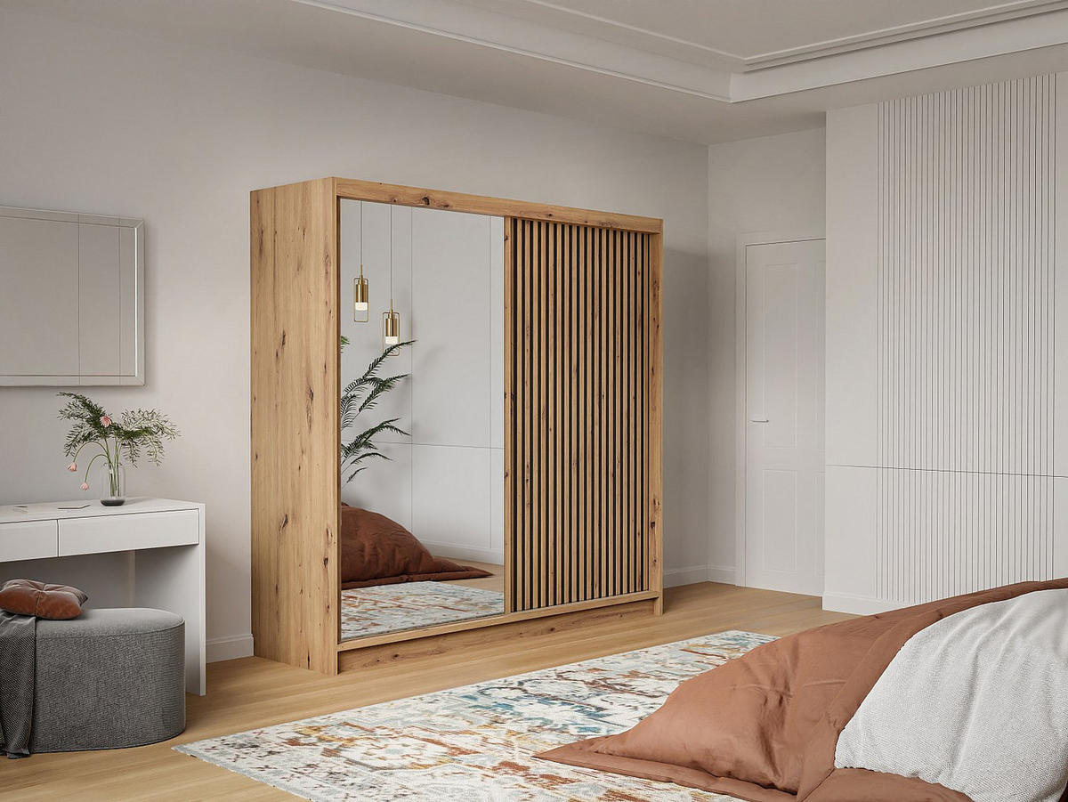 KLEIDERSCHRANK - 203 cm x 60.5 cm - Holz, Platte - Naturfarben Hell CALOWI - Naturfarben, Holz (203/215/60.5cm) - Vente-Unique
