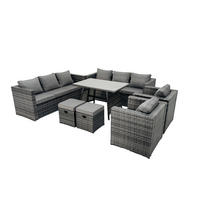 GARTENMÖBELSET mit Esstisch 10-Sitzer Grau - Dunkelgrau/Grau, Glas/Kunststoff - Fimous