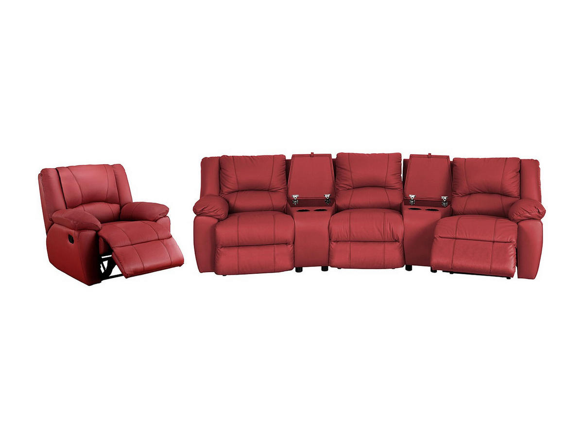 SOFAGARNITUR mit Relaxfunktion - -Sitzer - Leder - Rot - - Rot, Leder (308/97/99cm) - Vente-Unique