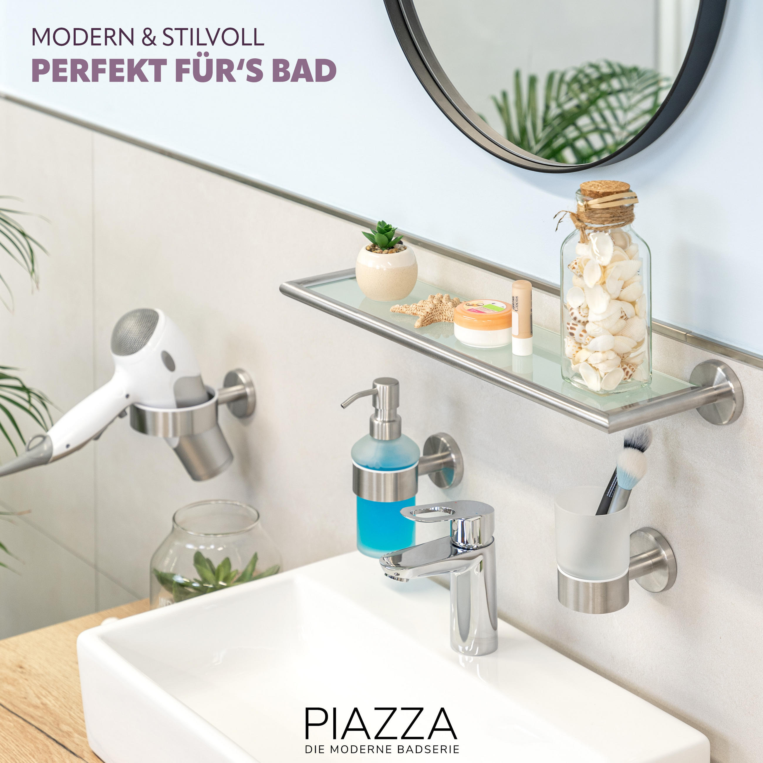 Thumbnail - bremermann Glasablage, Edelstahl, Metall, 54x6x14 cm, Badezimmer, Badezimmerregale, Badregale