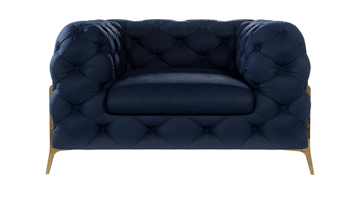 SITZGARNITUR 3+2+1 Chesterfield Lexi Marineblau Samt - Goldfarben/Dunkelblau, Holz/Textil (243/75/100cm) - S-Style Möbel