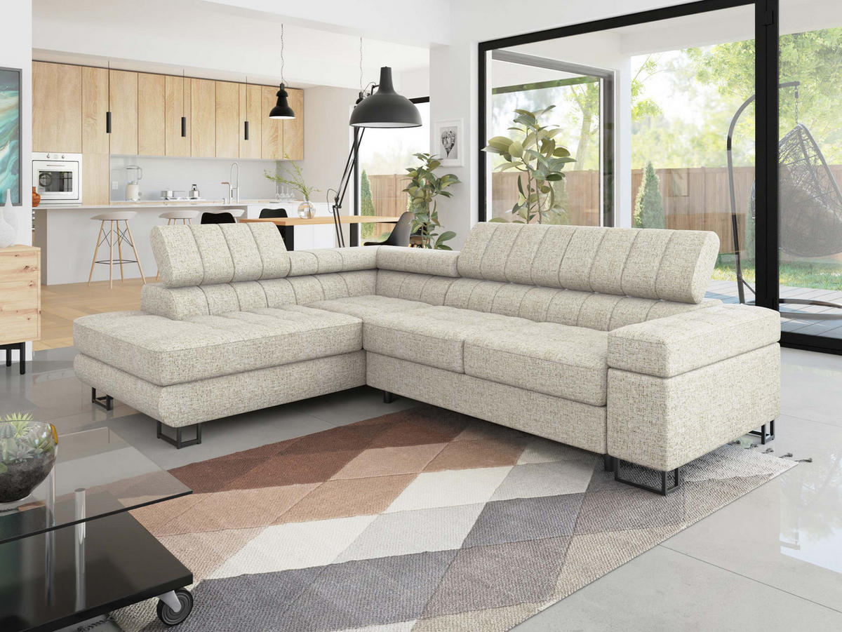 ECKSOFA Laris Premium, Seite: Links - Sandfarben/Schwarz, Holz/Textil (271/203cm) - MIRJAN24
