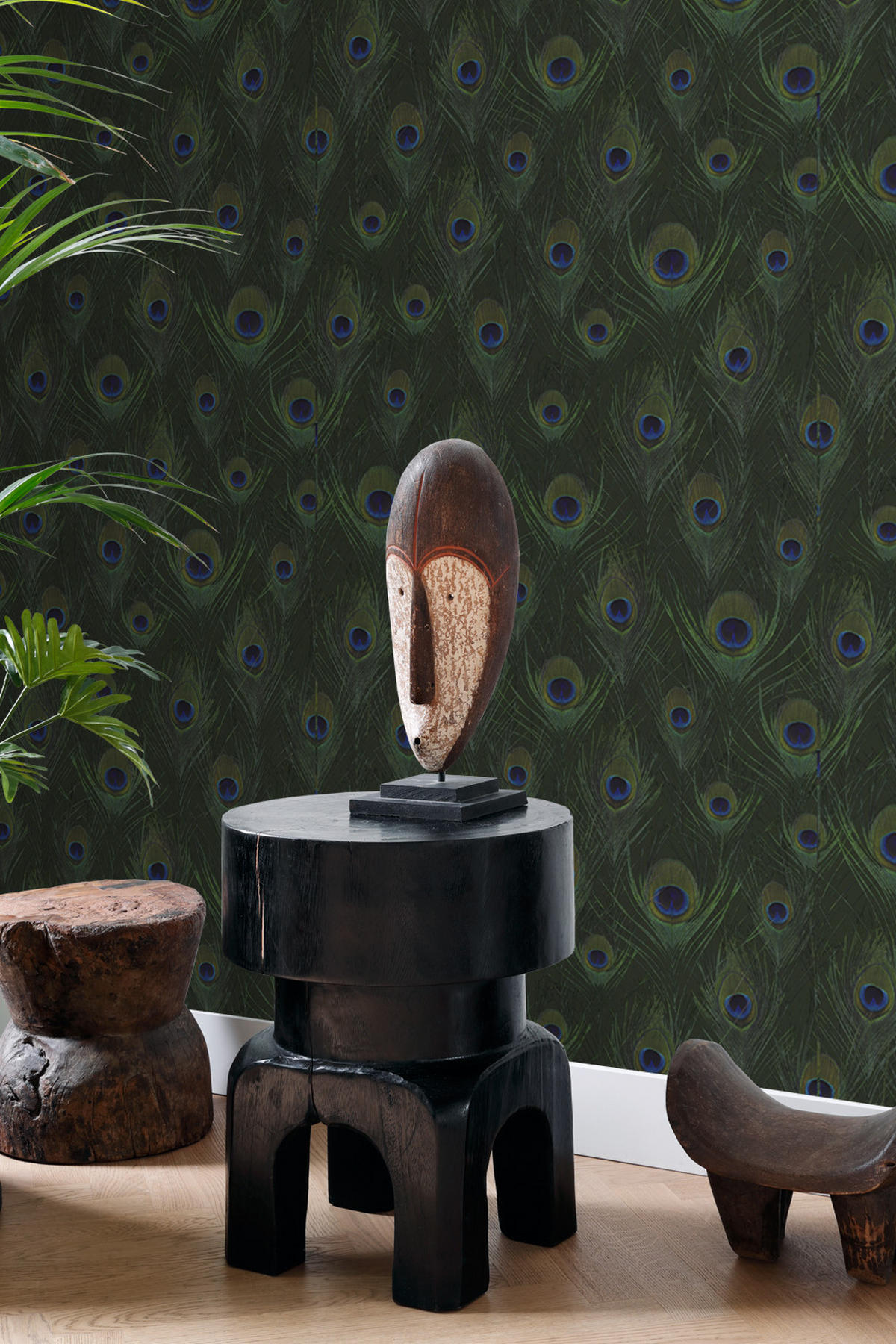 TAPETE Pfauenfedern 53 cm x 10.05 m - Grün, Papier (53/1000cm) - Origin Wallcoverings