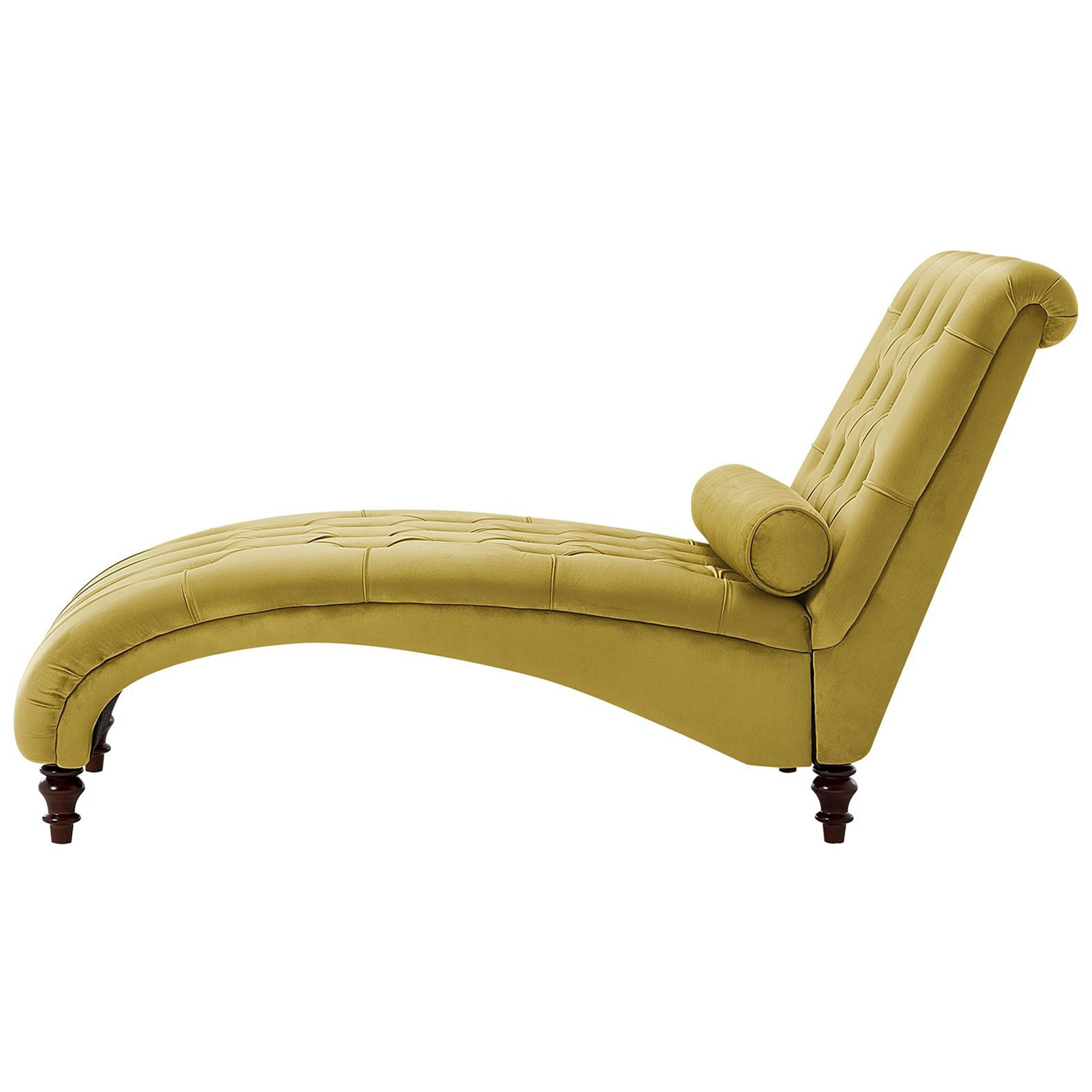 CHAISELONGUE Samtstoff senfgelb Muret - Dunkelbraun/Gelb, Textil (163/87/72cm) - Beliani