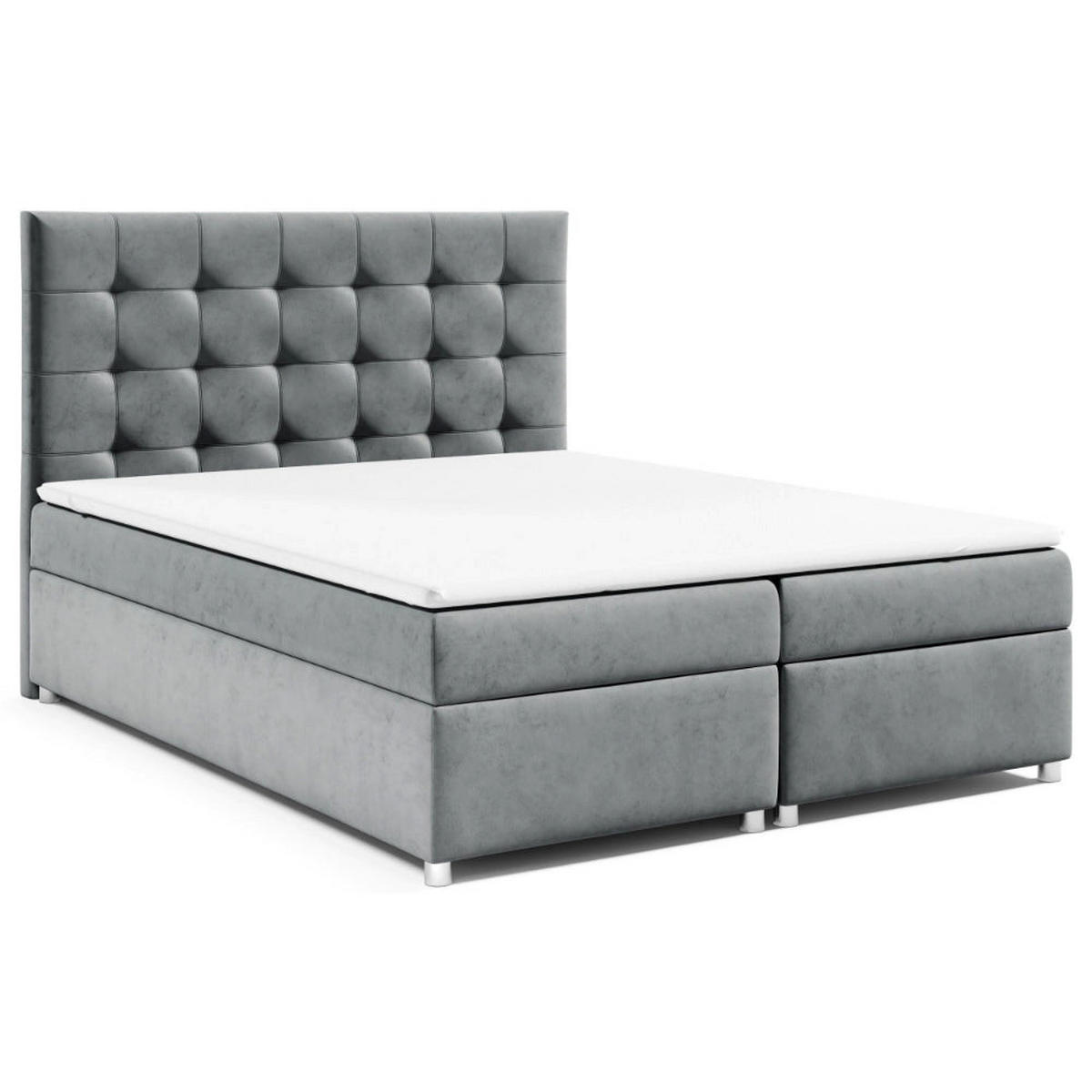 BOXBETT mit Bettkasten Trinity K-12 Bonellfederkern inkl. Topper - Grau, Holz/Holzwerkstoff (200/200cm) - Best For Home