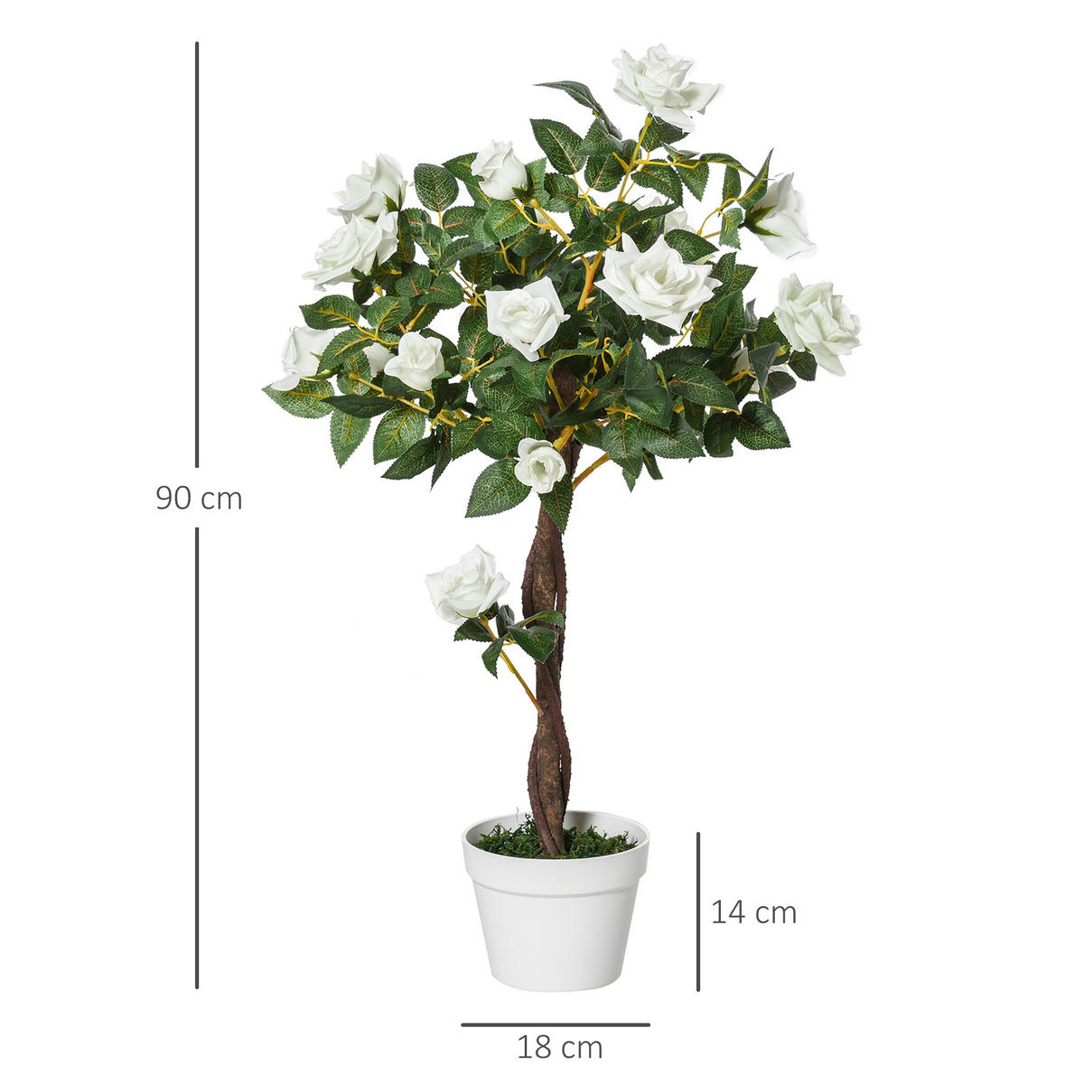 KÜNSTLICHE Rosenpflanzen groß 90 cm Kunstpflanze Rosenbaum für Wohnzimmer - Weiß, Kunststoff (90cm) - Outsunny