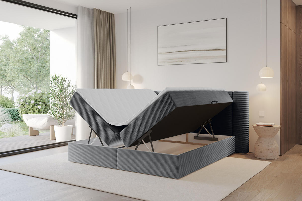 BOXBETT mit Matratze H3 - EVON - 140x200 cm Dunkelgrau - Graphitfarben, Holzwerkstoff (140/200cm) - ALTDECOR