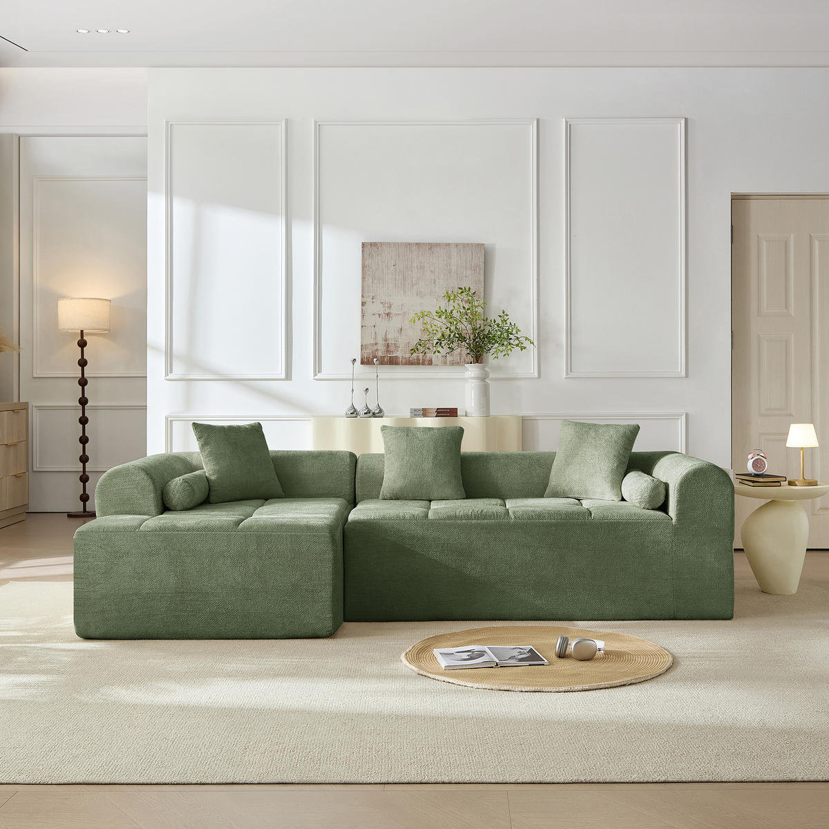 ECKSOFA 263/132.5/68 cm Grün Chenille - Grün, Textil (263/132.5cm) - Oxeza