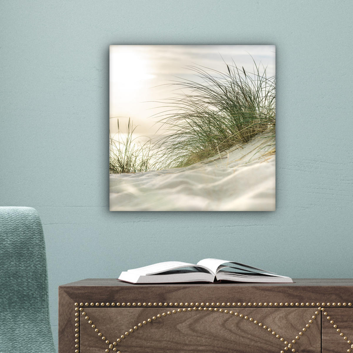 LEINWANDBILD Dünen mit Strandhafer in der Sonne des Nationalparks Schleswig-Holsteinisches Wattenmeer Deko Wohnzimmer 20x20 cm - Creme, Textil (20/20cm) - MuchoWow