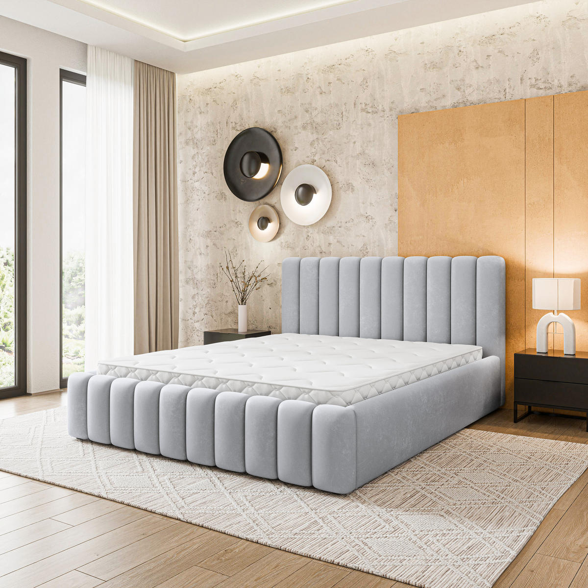 ČALOUNĚNÁ Postel DINESE 120x200 cm Světle šedá - světle šedá, kompozitní dřevo/textil (120/200cm) - MASSENO