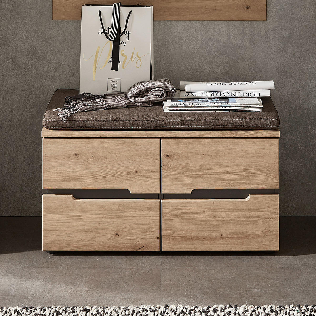 GARDEROBENBANK - Breite 80 cm - Eiche Artisan, Holzwerkstoff/Textil (80/49/38cm) - home24