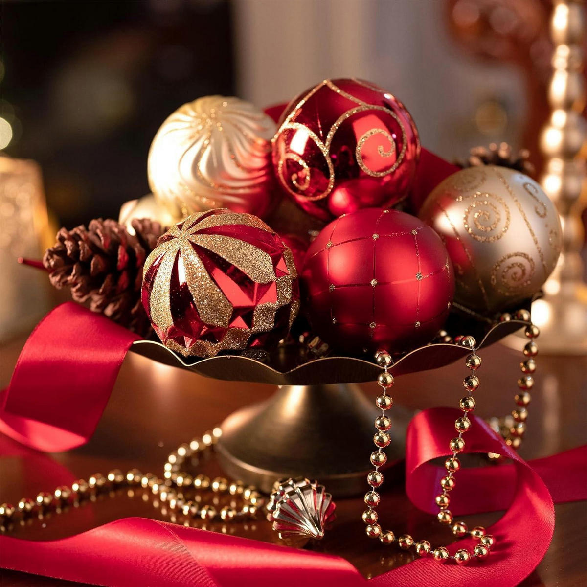 CHRISTBAUMKUGELN 16-teiliges Set 8 cm Rot/Gold Bruchfest - Multicolor, Kunststoff (8/8/8cm)