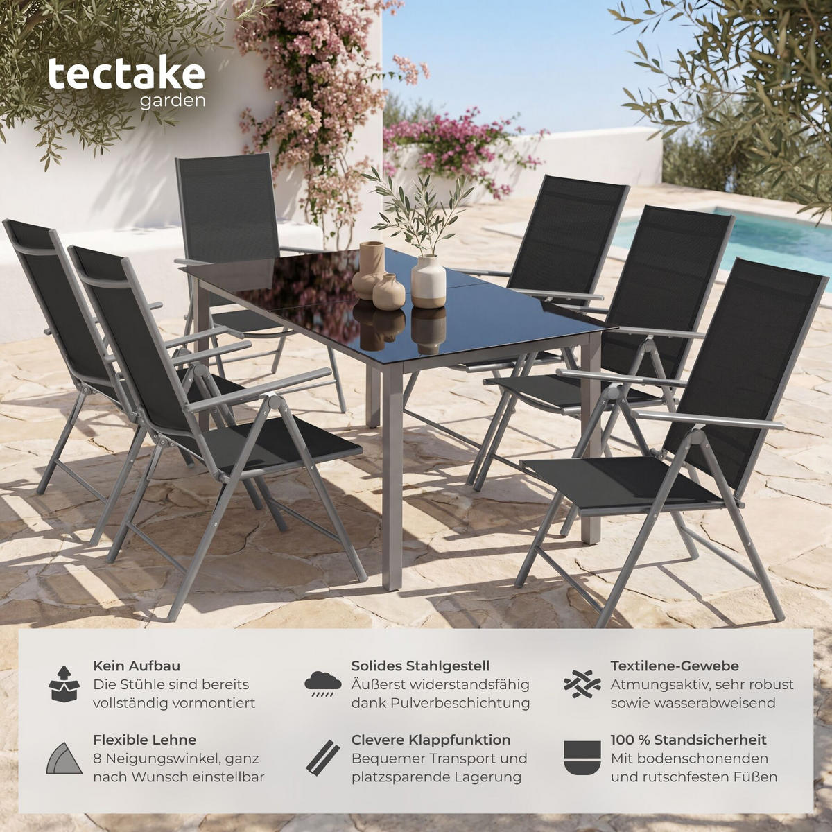 GARTENSTUHL 2er Set Marcellino, 54,5 x 65 x 107,5 cm, anthrazit - Anthrazit/Grau, Metall (54.5/107.5/65cm) - tectake